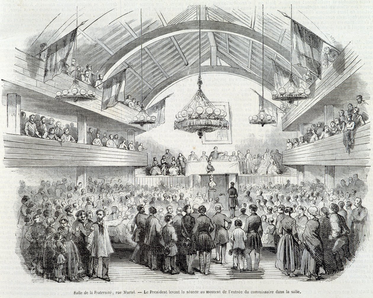 Rewolucja 1848: Sala Braterska, Rue Martel, Prezydent odroczył posiedzenie przy wejściu Komisarza w sali autorstwa Unknown artist