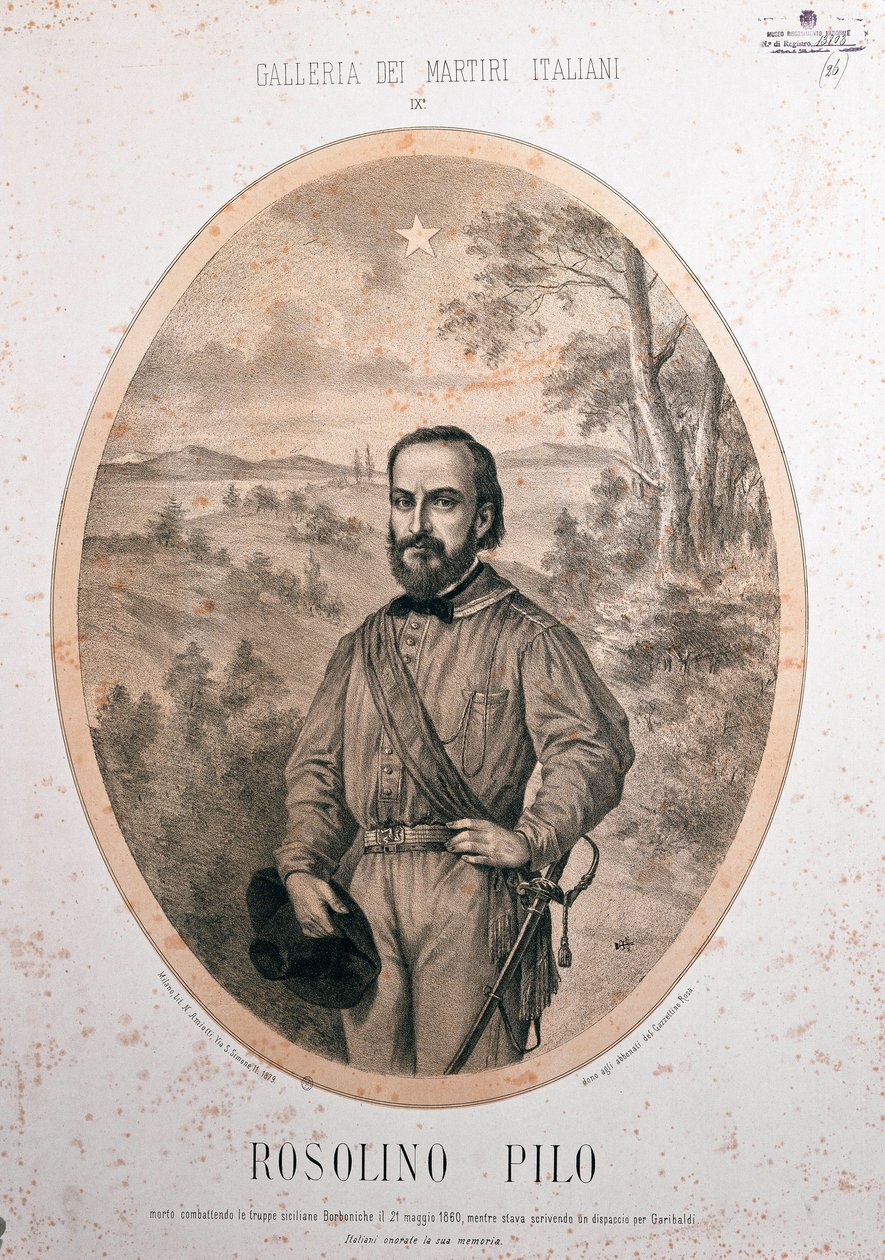 Risorgimento: "" Portret włoskiego patrioty Rosolino Pilo (1820-1860) "" autorstwa Unknown artist