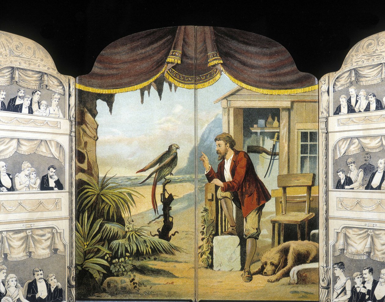 Robinson Crusoe ze swoją papugą, ok. 1890 r. Roman autorstwa Daniela de Foe lub Defoe (1660 - 1731) autorstwa Unknown artist