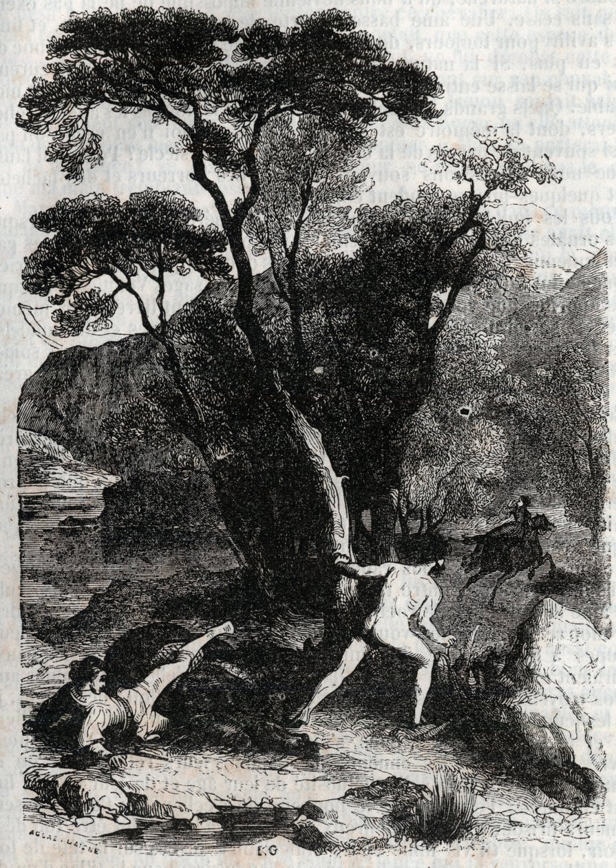 Roland w pogoni za Angelique (Angelica) - rycina z 1851 r. z „Wściekły Roland” (Orlando furioso) (XVI wiek) Ludovico Ariosto, znanego jako Ariosto - Wydanie przetłumaczone z języka włoskiego przez hrabiego Tressan i wydane przez Gustave