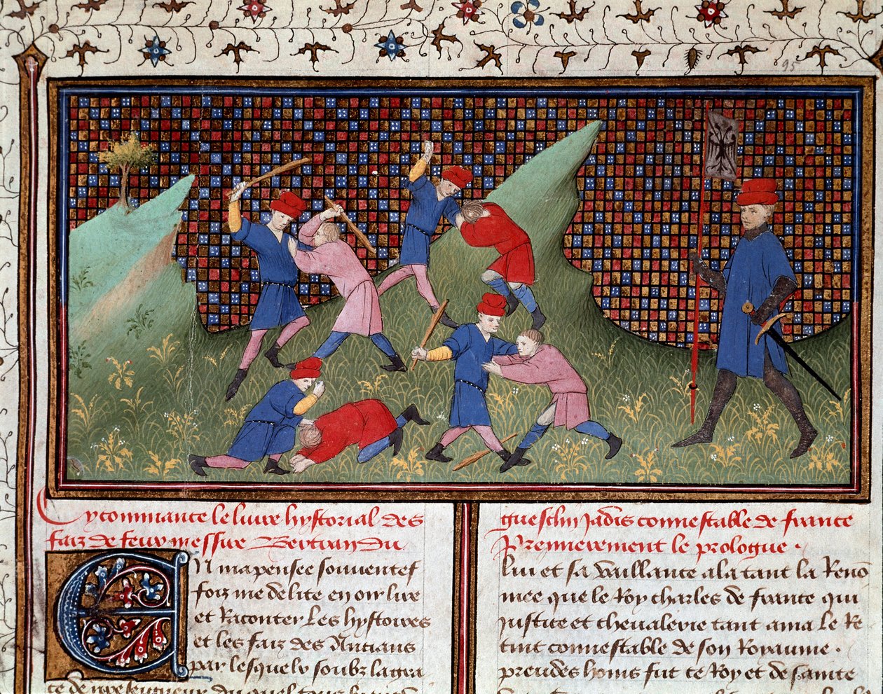 Roman Ogiera Duńczyka: walka ręką i miniaturowym kijem zaczerpniętym z „Kroniki Bertranda du Guesclina” (Ms 490) 1405 Musee Conde, Chantilly autorstwa Unknown artist