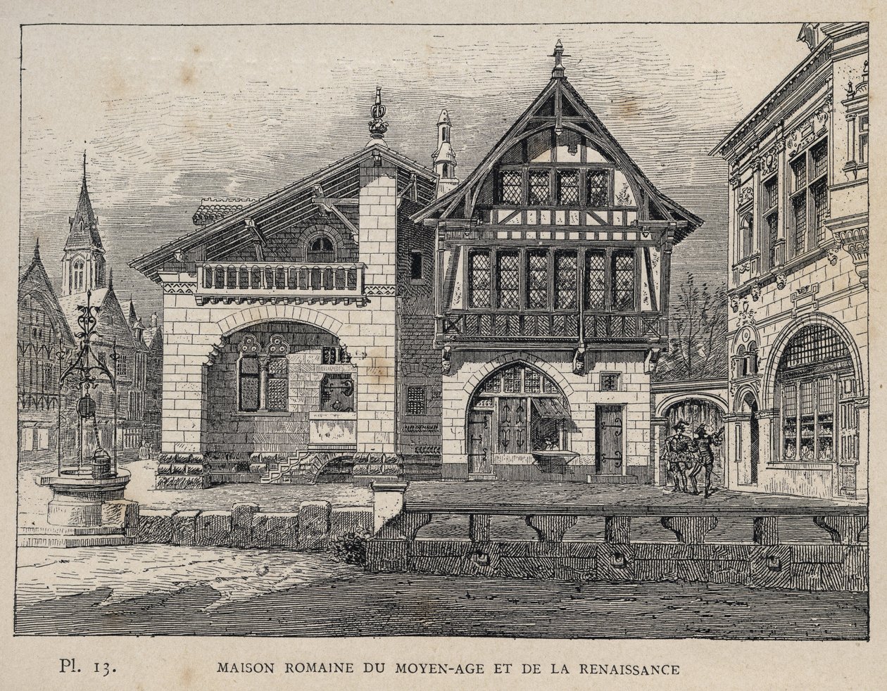 Dom rzymski średniowiecza i renesansu - rycina z 1889 r. w „Historia zamieszkiwania ludzi na Wystawie Powszechnej 1889 r., p. Charles GARNIER - Librairie centrale des beaux-arts Paris 1889 autorstwa Unknown artist