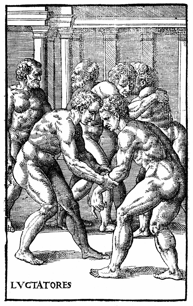Zapaśnicy rzymscy - w "Hieronymi Mercurialis de Arte Gymnastica", wydanie weneckie autorstwa Unknown artist