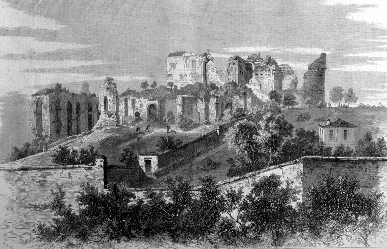 Rzym, widok na Palatyn i ruiny pałacu Cezarów. autorstwa Unknown artist