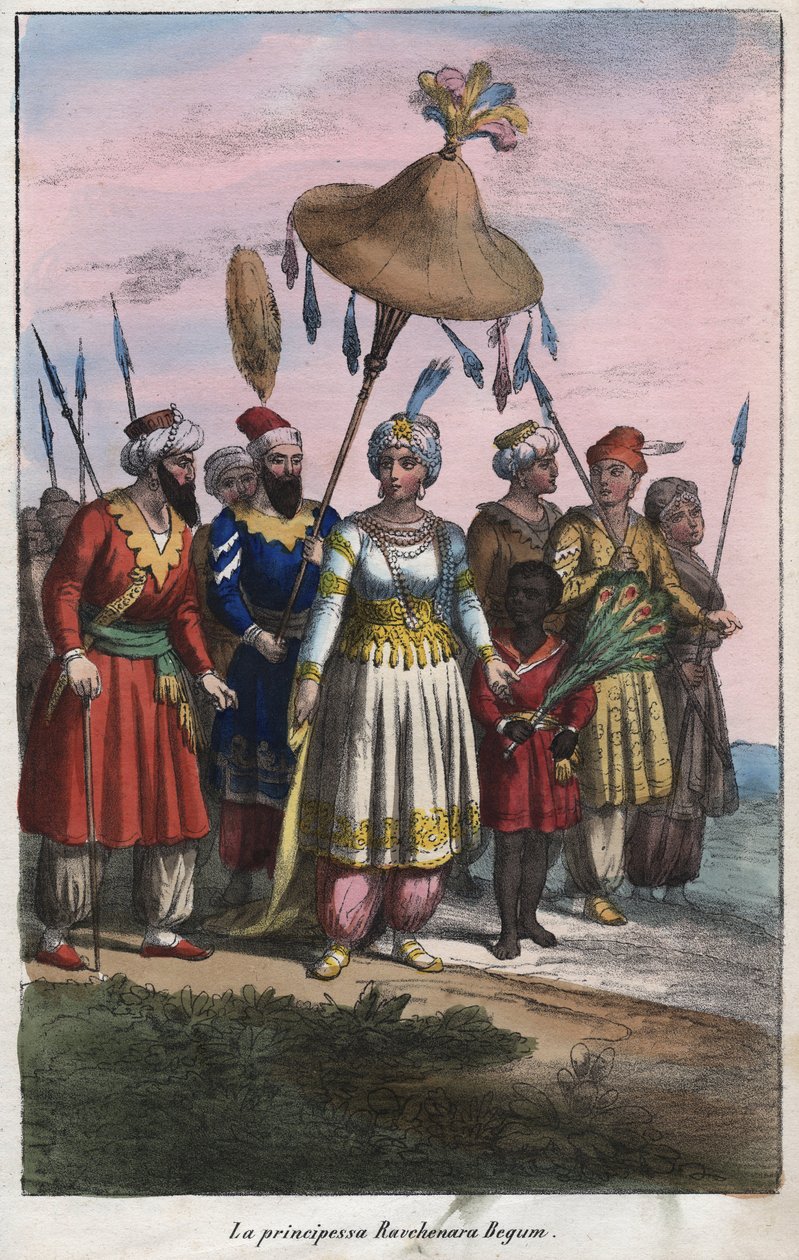 Roshanara Begum 1617-1671 (Roshan Ara Begum) - Cesarska Księżniczka Imperium Mogołów - grawer z „” Zwyczajów i zwyczajów wszystkich narodów wszechświata. To jest historia rządu, praw, milicji, religii wszystkich narodów od większości królów autorstwa Unknown artist