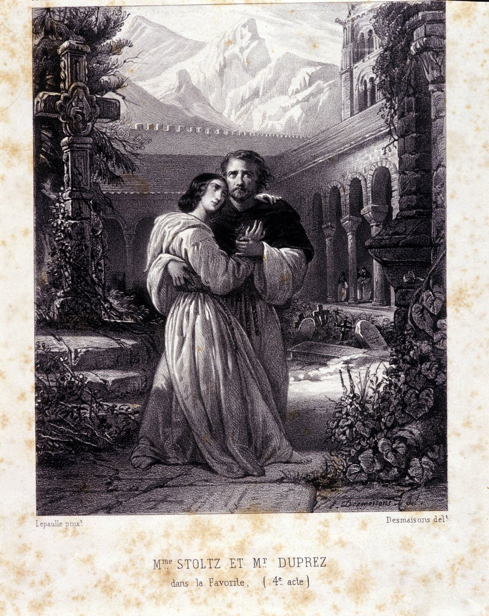 Rosina Stoltz i Gilbert Duprez w IV akcie „Ulubieńca” Gaetano Donizettiego. 1840. autorstwa Unknown artist