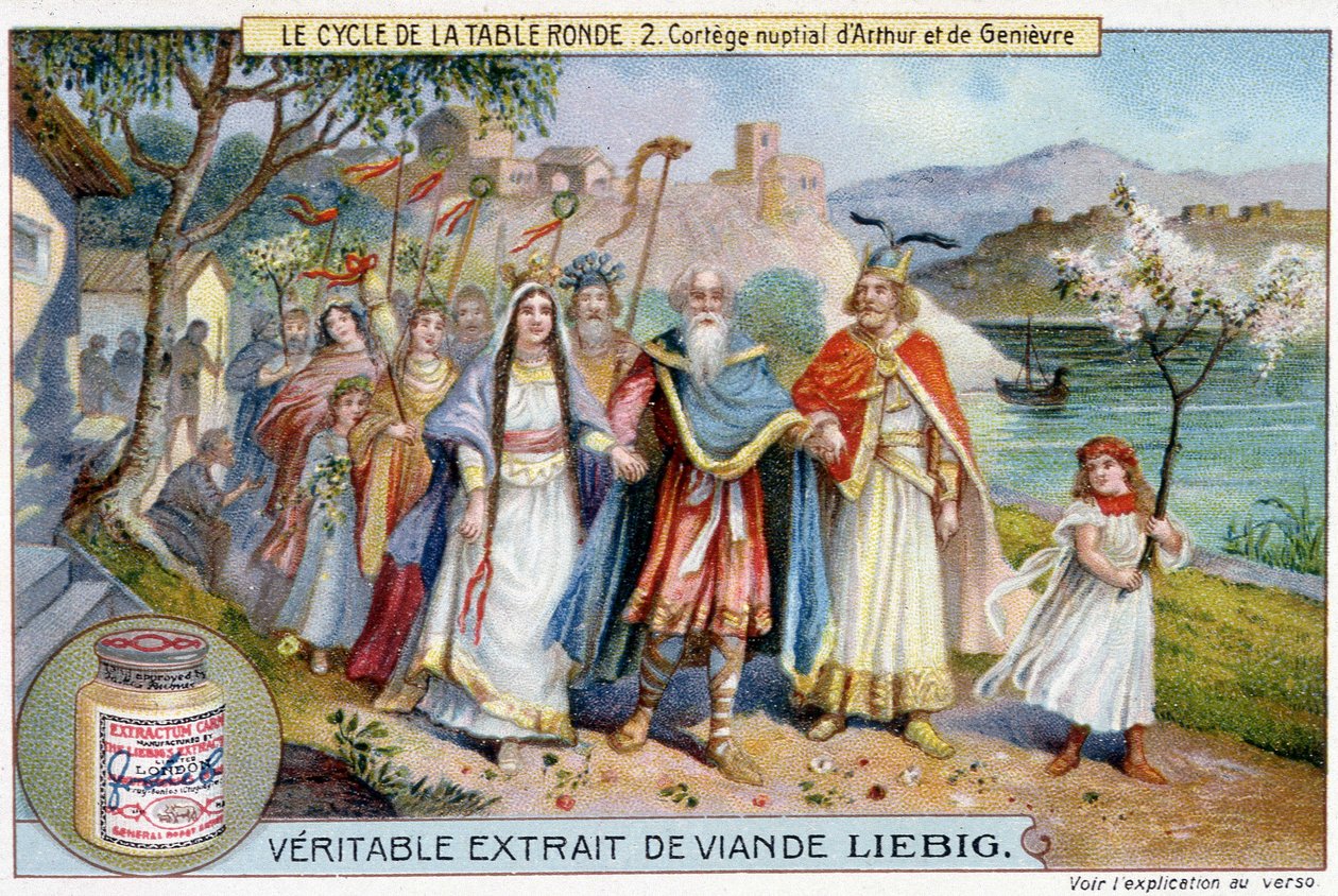 Cykl okrągłego stołu (2): Procesja ślubna króla Artura i jałowca, Liebig Chromolithography, sd. 19 wiek autorstwa Unknown artist
