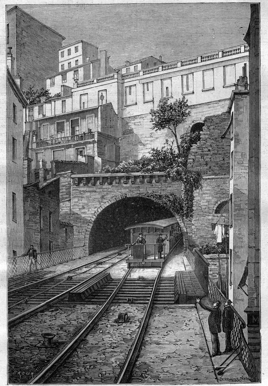 Trasa kolejowa z Lyonu do Fourviere - rycina w „Journal des voyages” 1884 autorstwa Unknown artist