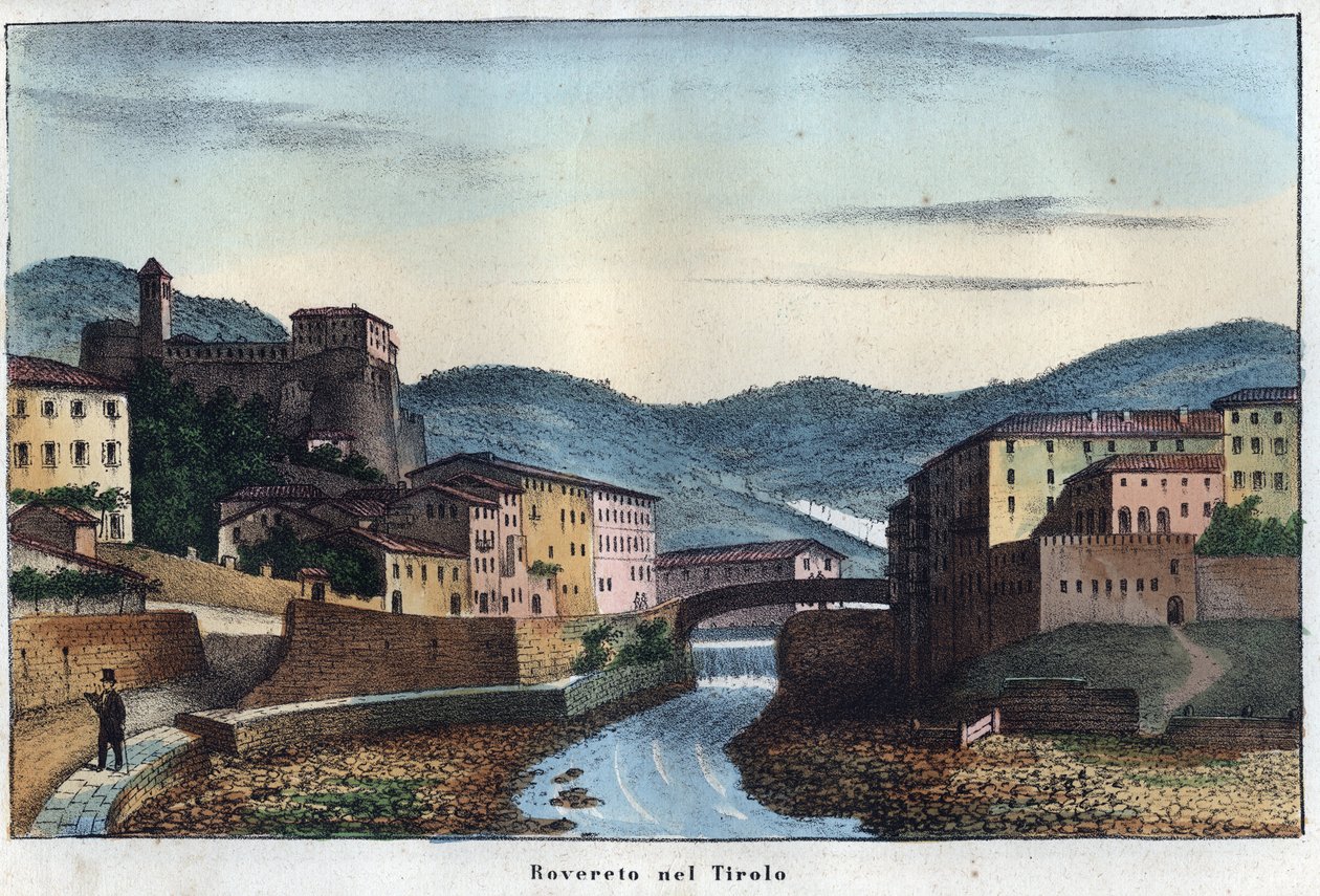 Miasto Rovereto w Trentino w północnych Włoszech - XIX wiek - rycina z „” Zwyczajów i Tradycji Wszystkich Ludów Wszechświata. To jest historia rządów, praw, milicji, religii wszystkich narodów od najodleglejszych czasów do dni n. autorstwa Unknown artist