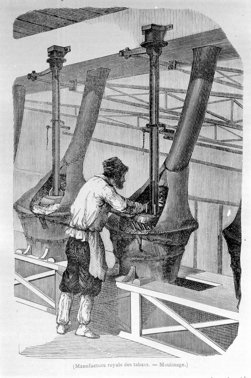 Królewska Fabryka Tytoniu: przemiał tytoniu. Grawerowanie z XIX wieku. autorstwa Unknown artist