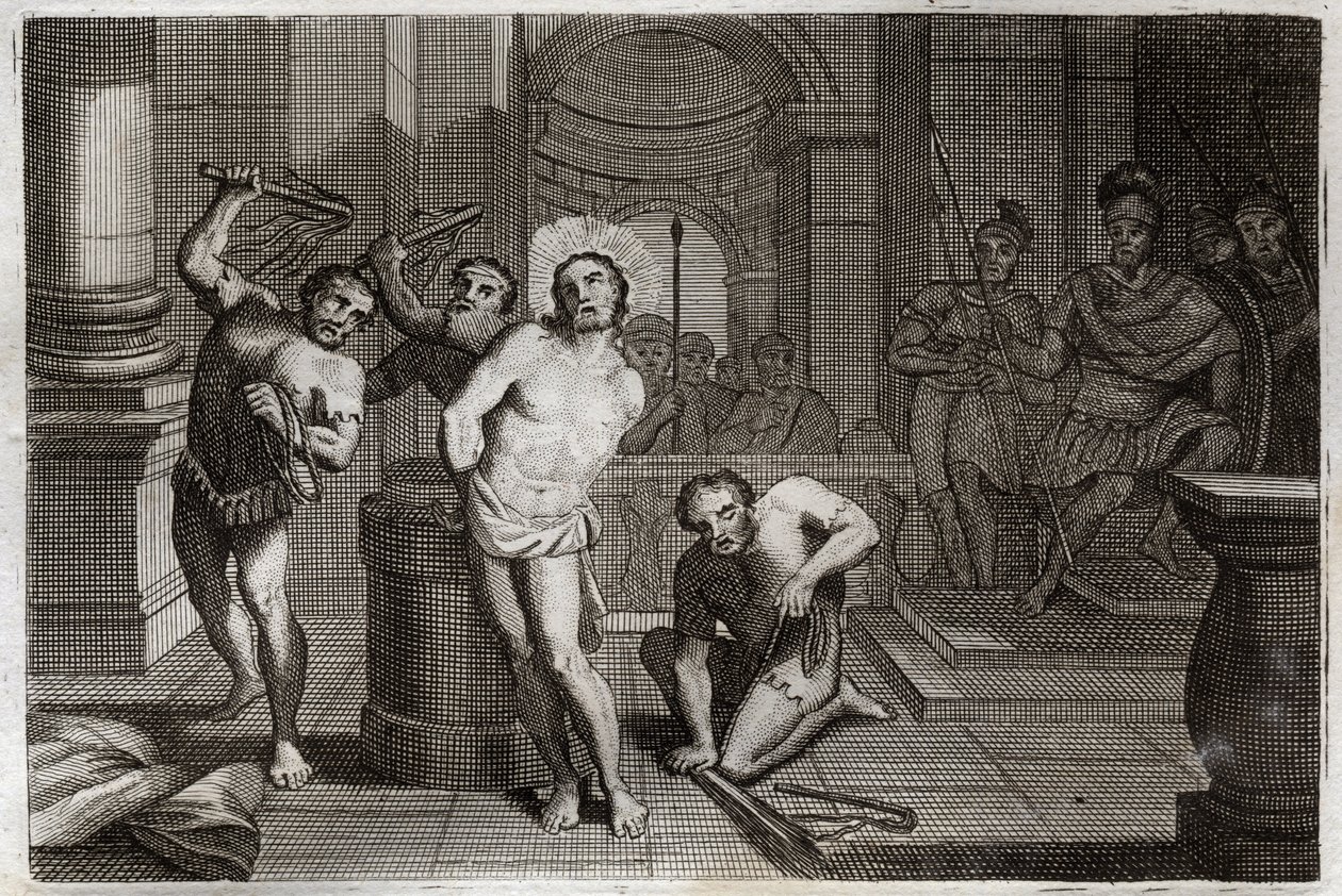 Biblia Royaumont, Nowy Testament: chłosta Jezusa Chrystusa. Ilustracja z 1811 roku. autorstwa Unknown artist