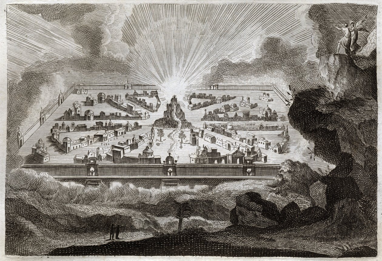 Biblia Royaumont, Nowy Testament: Nowa Jerozolima. Anioł przedstawia św. Jana Nowe Jeruzalem. Ilustracja z 1811 roku. autorstwa Unknown artist