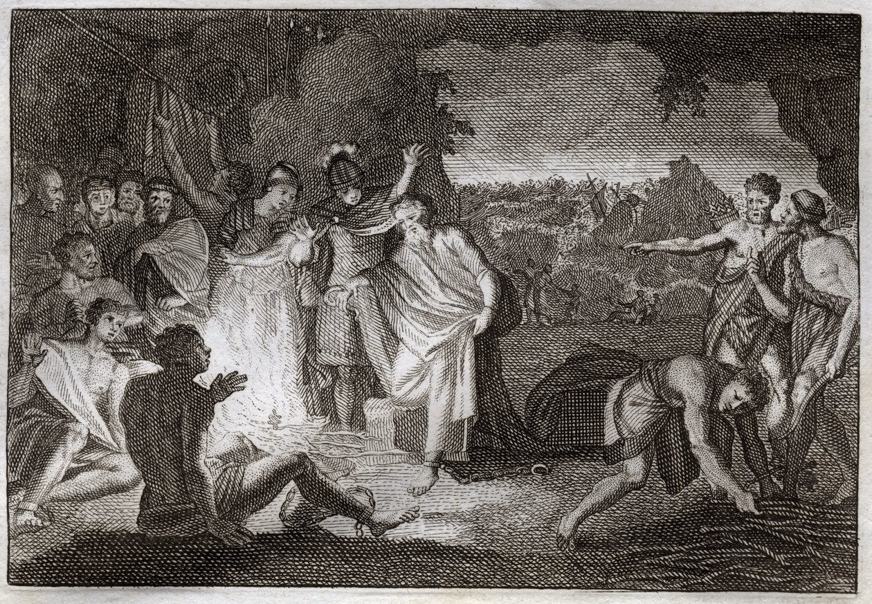 Biblia Royaumont, Nowy Testament: Zatonięcie św. Pawła. Został ugryziony żmiją bez szkody. Ilustracja z 1811 roku. autorstwa Unknown artist