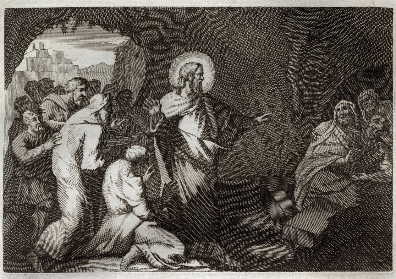Biblia Royaumont, Nowy Testament: Zmartwychwstanie Łazarza przez Jezusa Chrystusa. Ilustracja z 1811 roku. autorstwa Unknown artist