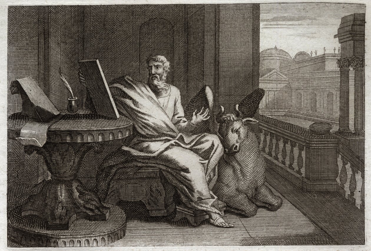 Biblia Royaumont, Nowy Testament: Ewangelista św Łukasza z bykiem. Ilustracja z 1811 roku. autorstwa Unknown artist