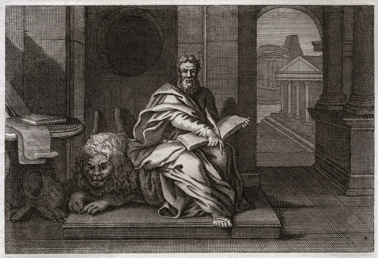 Biblia Royaumont, Nowy Testament: Ewangelista św. Marek z lwem. Ilustracja z 1811 roku. autorstwa Unknown artist