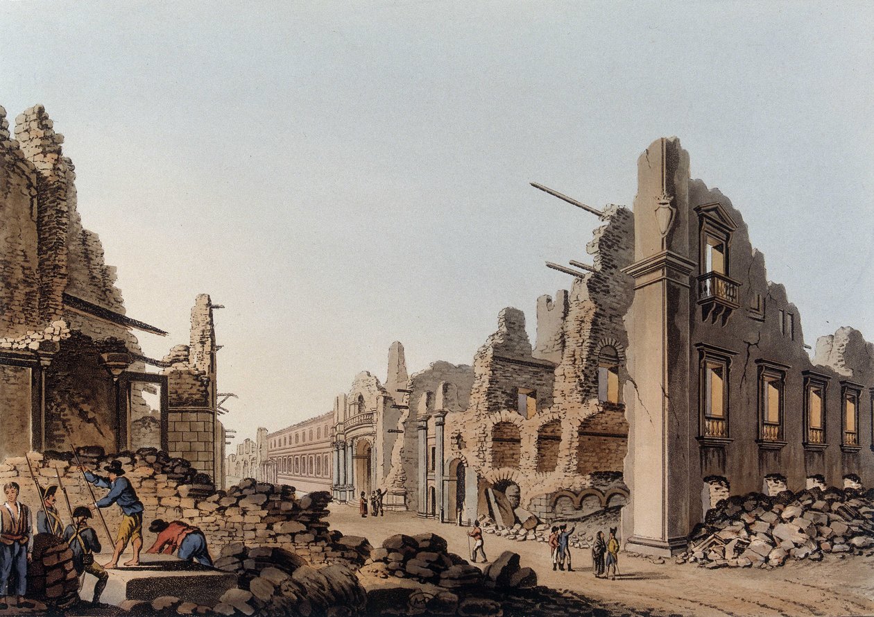 Ruiny spowodowane trzęsieniem ziemi w Mesynie (Messina) w 1783 roku. autorstwa Unknown artist