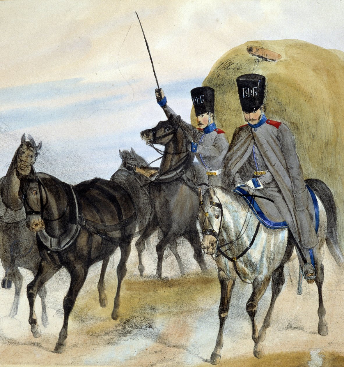 Kozacy rosyjscy - rysunek, deb. 19 wiek autorstwa Unknown artist