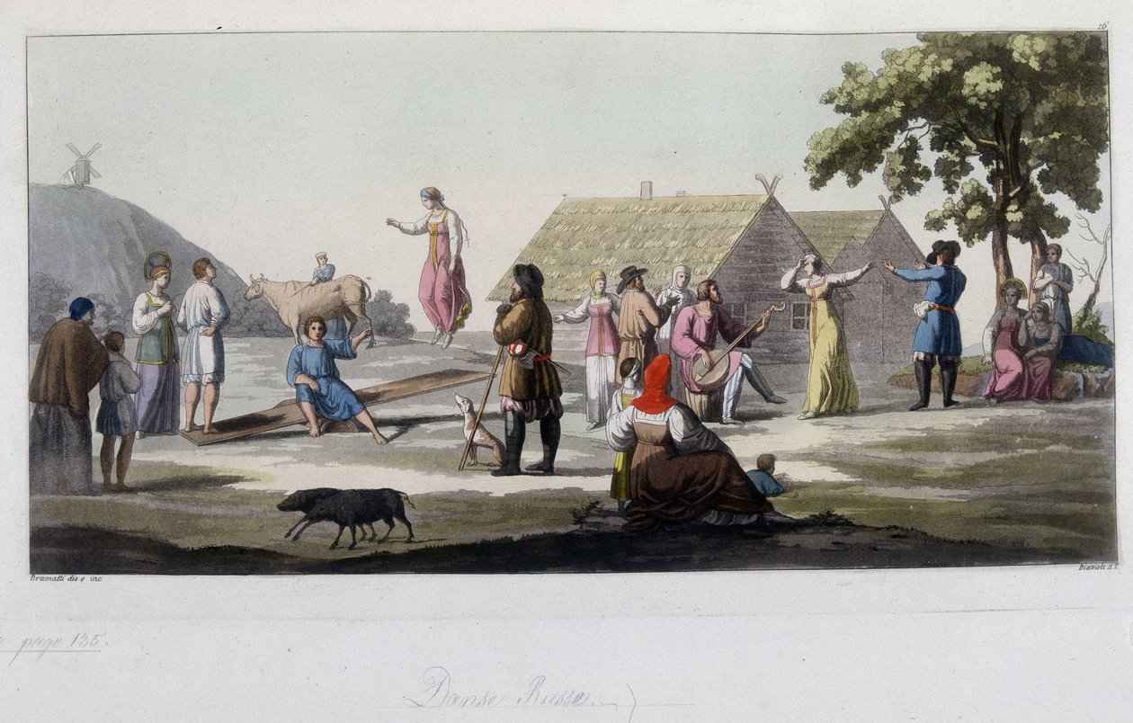 Rosyjski taniec i zabawa. W „”Stary i nowoczesny kostium”” 1819-1820, autorstwa Ferrario. autorstwa Unknown artist