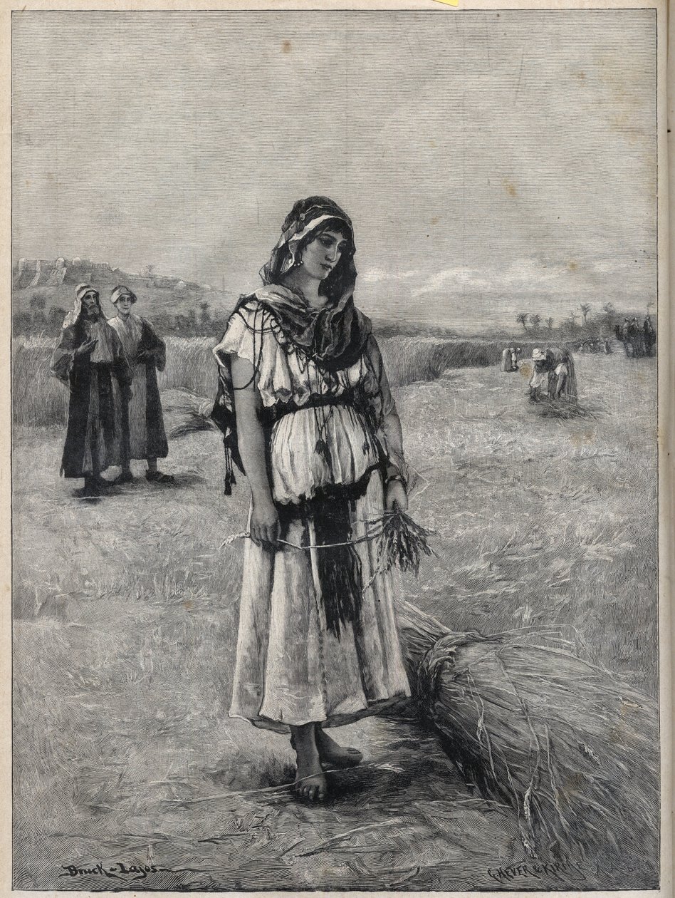 Ruth pracująca na polu Boaza (Booza) (Ruth i Boaz) - rycina z obrazu Druch-hajosa autorstwa Unknown artist