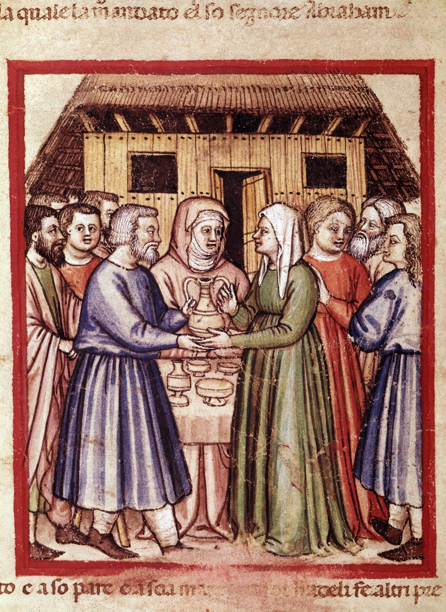 Ślub Ruth. Miniatury z kodeksu 212 (lub Kodeks Padovano lub Biblia z Padwy) 1390-1400 Rovigo, Accademia dei Concordi autorstwa Unknown artist