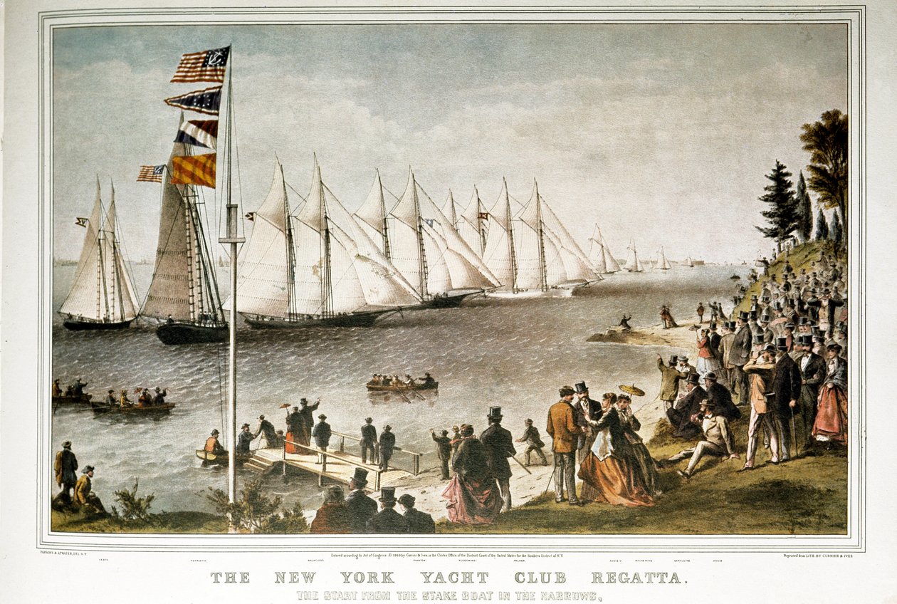 Regat żaglówki w nowojorskim klubie jachtowym w 1844 (druk z XIX wieku) autorstwa Unknown artist
