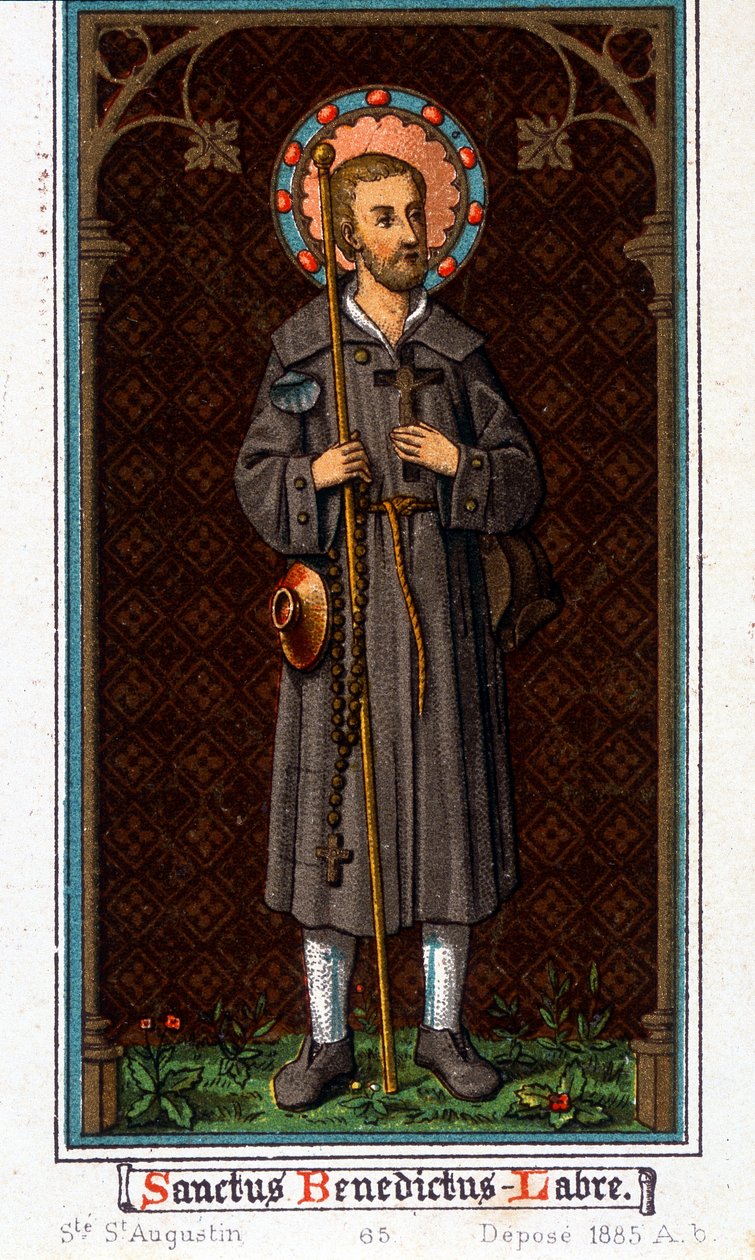 Św. Benedykt z Nursji (urodzony w Norcia (Norcia) w Umbrii około 480 - 527 jako pielgrzym. Chromolitografia z 1885 roku. autorstwa Unknown artist