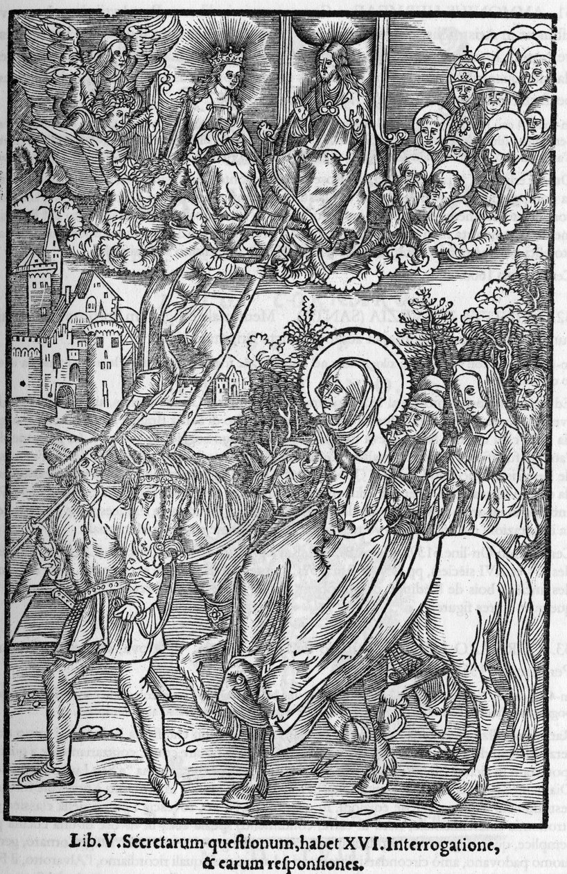 Saint Brigitte de Suede (Santa Brigitta di Svezia) (Brigida, Bridget, Brigite) (1303-1373). Wdowa, założycielka Zakonu Świętego Zbawiciela. Grawerowanie w „Pamiątkowych obrazowych księgach proroctw lub wizji” 1556 autorstwa Unknown artist