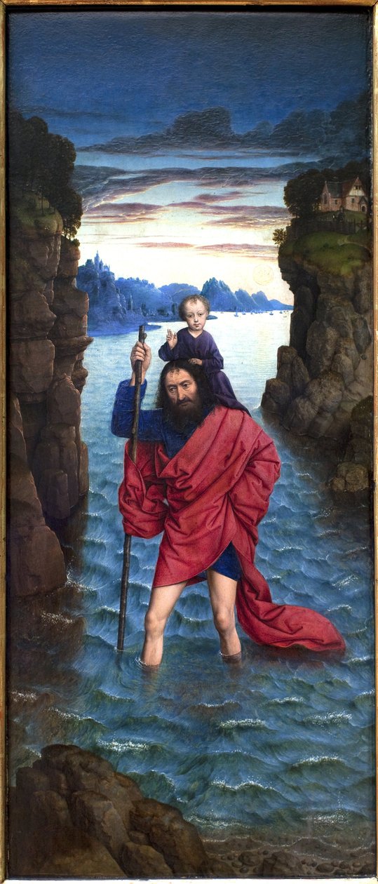 Św. Krzysztof. Malarstwo anonimowe, olej na drewnie, prymitywny autorstwa Unknown artist