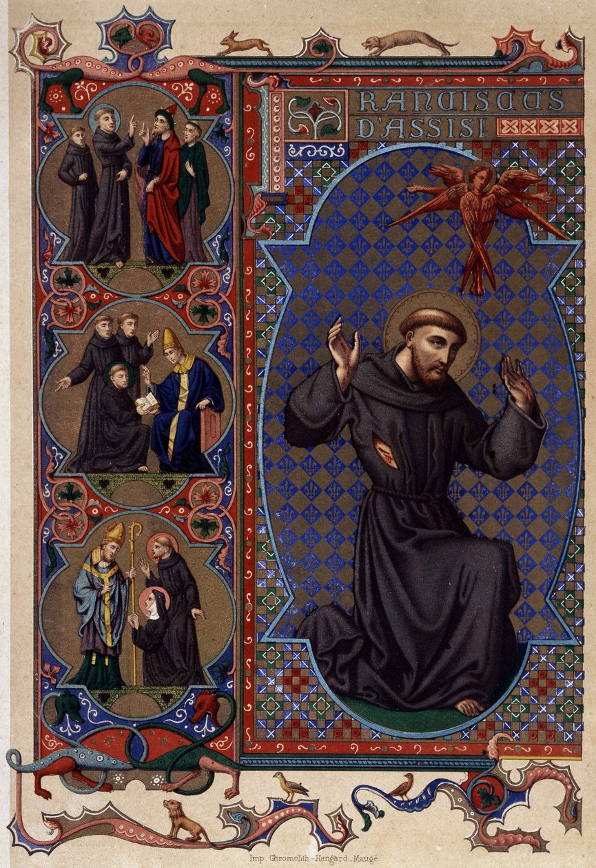 Święty Franciszek z Asyżu i pojawienie się stygmatów (1224), chromatografia XIX w. autorstwa Unknown artist