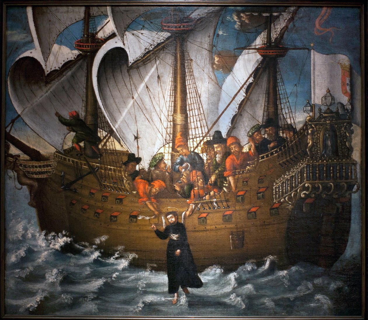 Święty Franciszek Ksawery (1506-1552), cud dokonany w Japonii około 1549 r. - Obraz anonimowy, olej na płótnie, połowa XVII w. (Anonimowy obraz z połowy XVII w., przedstawiający cud, którego powinien dokonać św. Franciszek Xavi autorstwa Unknown artist
