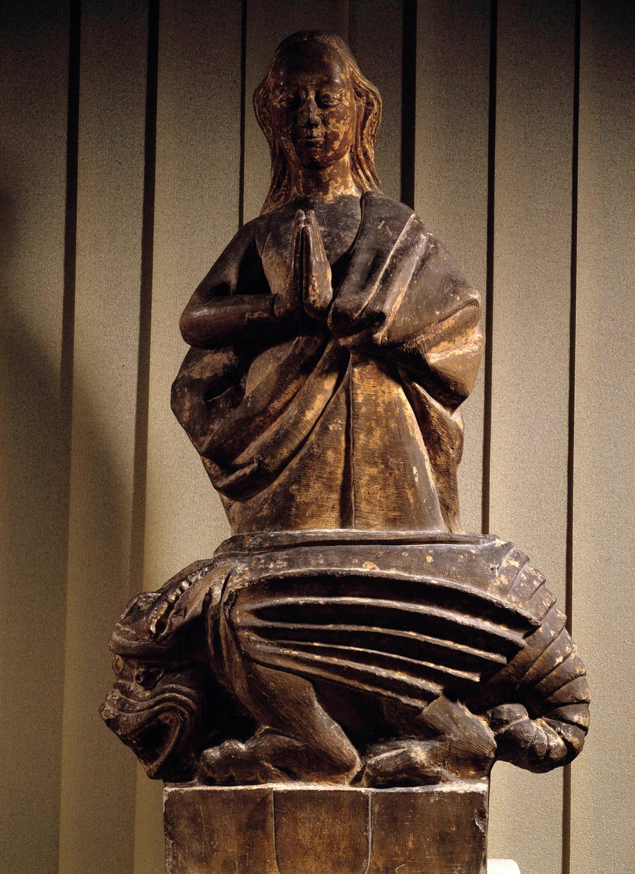Święta Małgorzata zwyciężyła z demonem Rzeźba na kamieniu z XV wieku. Compiegne Musee Vivenel autorstwa Unknown artist
