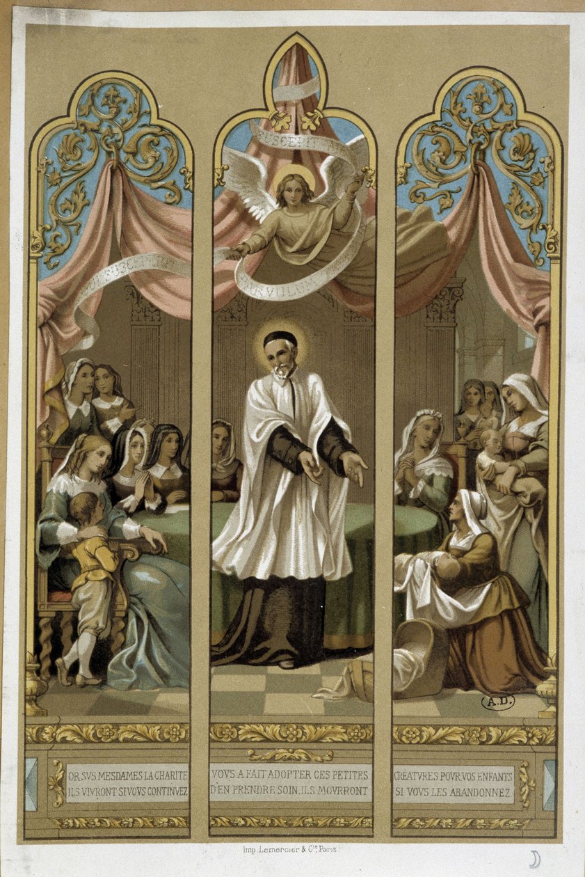 Św. Wincenty a Paulo ustanowił dzieło Enfants Found - wg witrażu XVIII (?). autorstwa Unknown artist