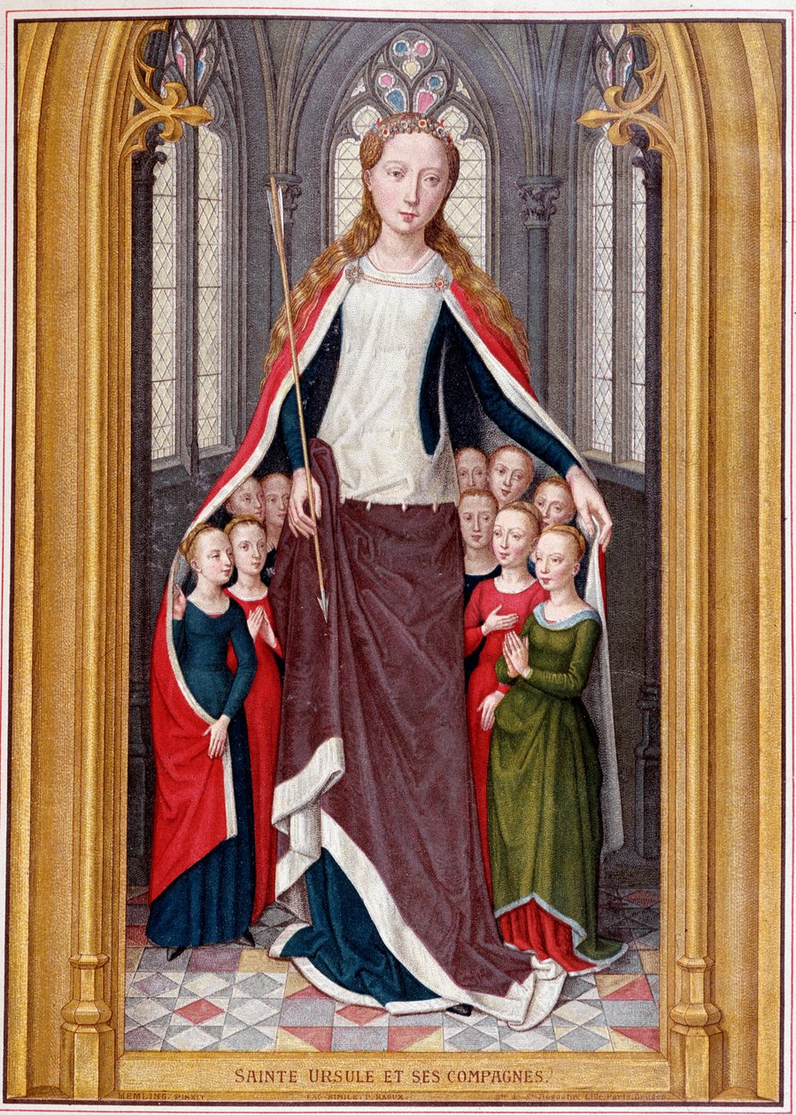 Święta Urszula ukrywa pod płaszczem swoje towarzyszki, po polowaniu na Świętą Urszulę, Brugia, Memling autorstwa Unknown artist