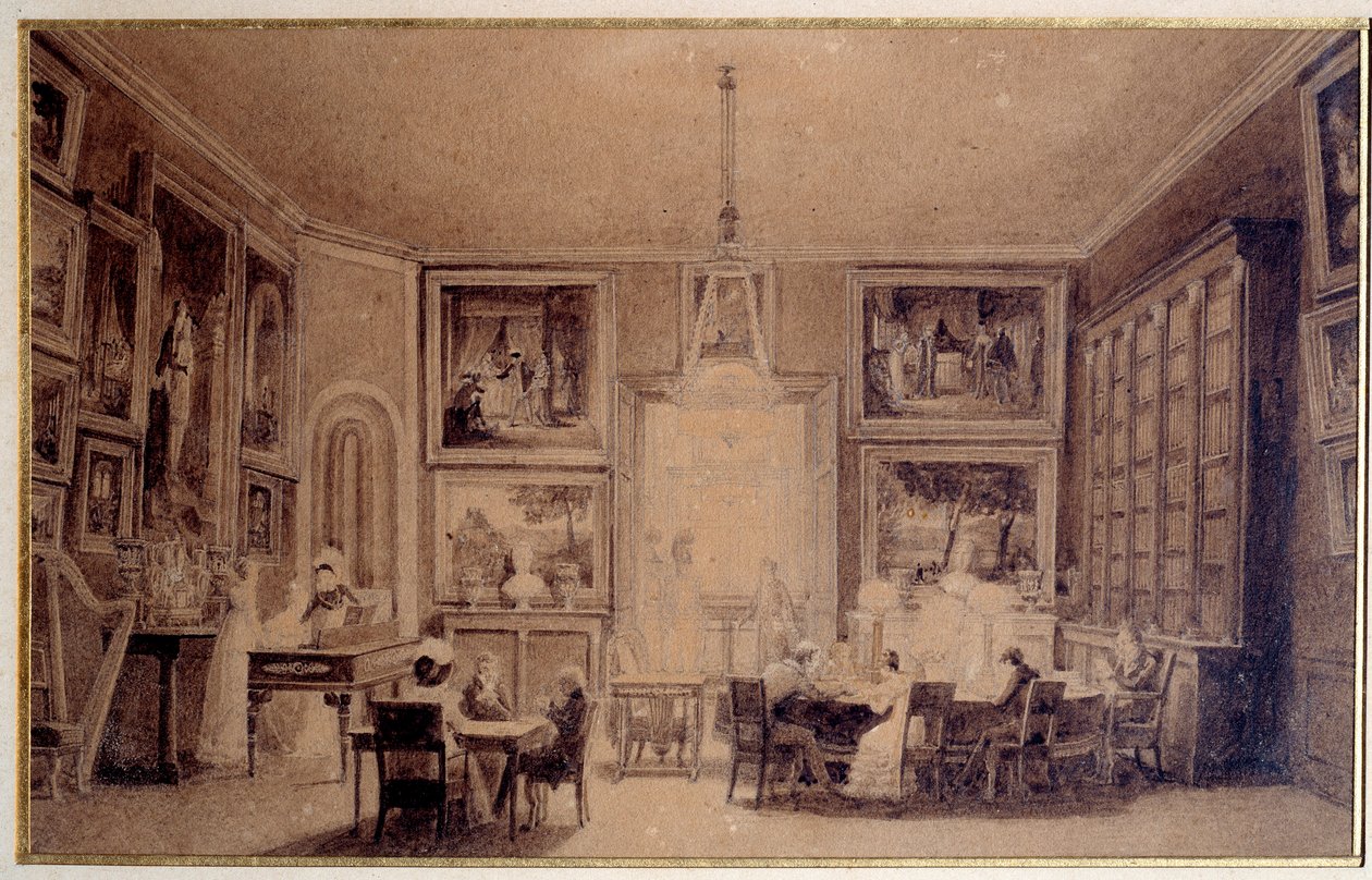 Salon królowej Holandii Hortense de Beauharnais (1783-1837) w Augsburgu. Rycina XIX-wiecznego Paryża. Biblioteka Thiersa autorstwa Unknown artist