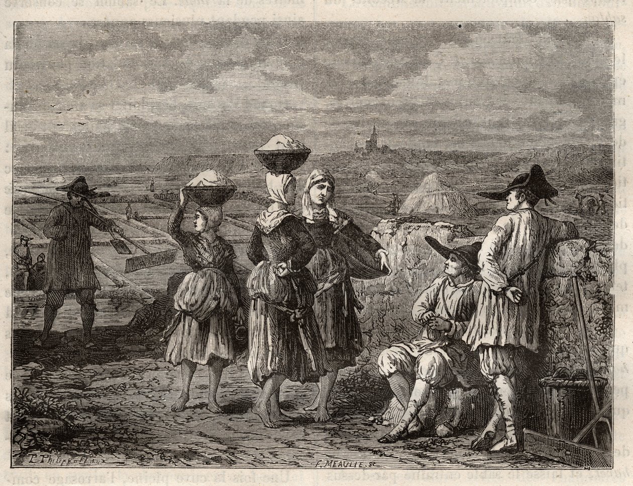 Staw do odparowywania soli w Bretanii - Paludiers i Sauniers w Bretanii (Francja), słone bagna - grawer w 