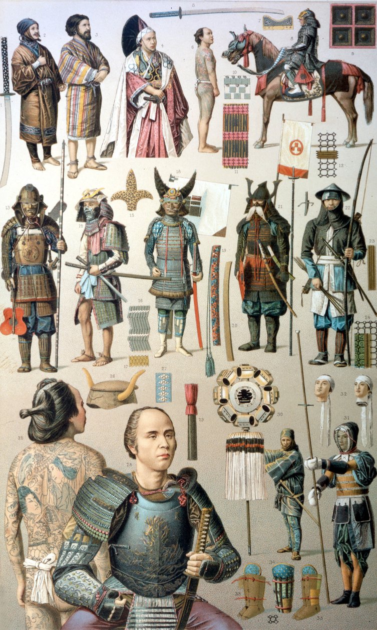 Stroje, broń i zbroje samurajów. 19 wiek. autorstwa Unknown artist