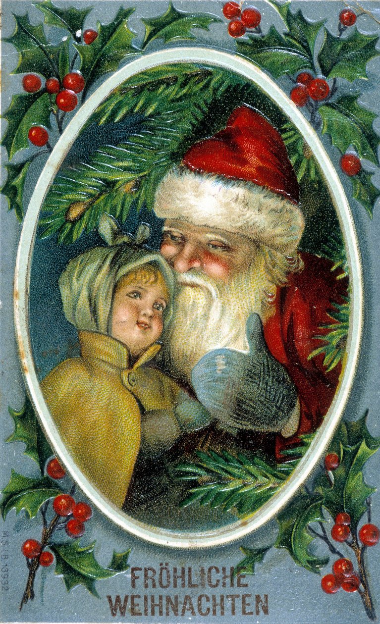 Święty Mikołaj i dziecko. Niemiecka pocztówka z XIX wieku. autorstwa Unknown artist