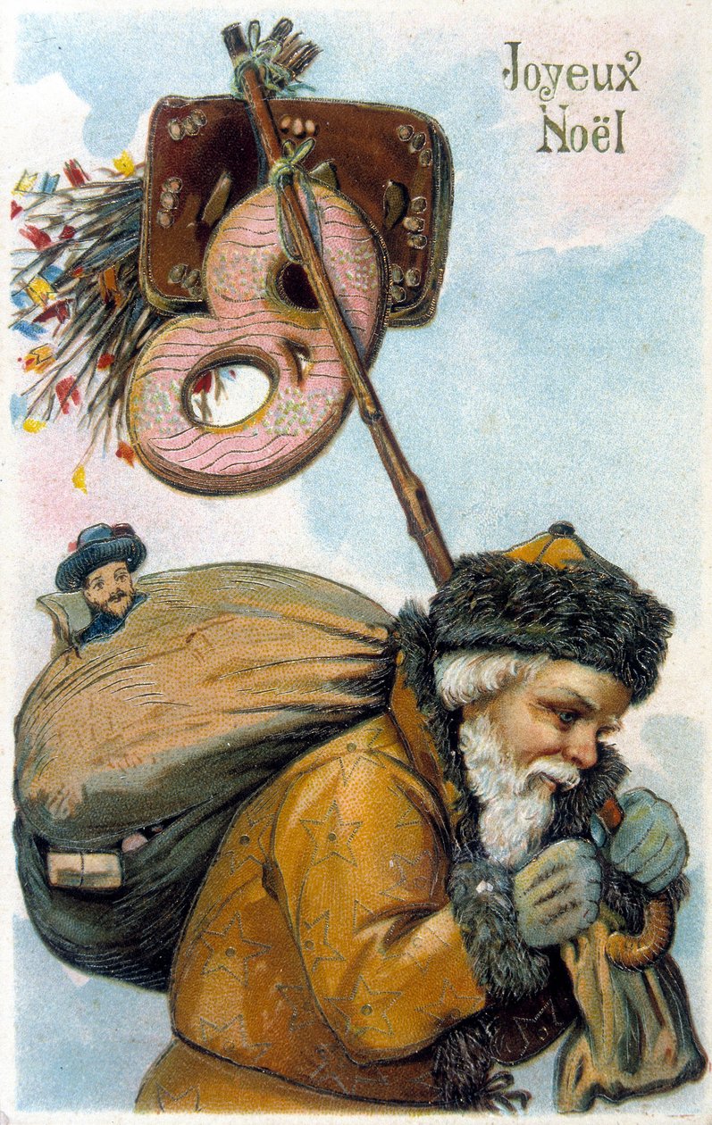 Święty Mikołaj nosi prezenty na plecach. autorstwa Unknown artist