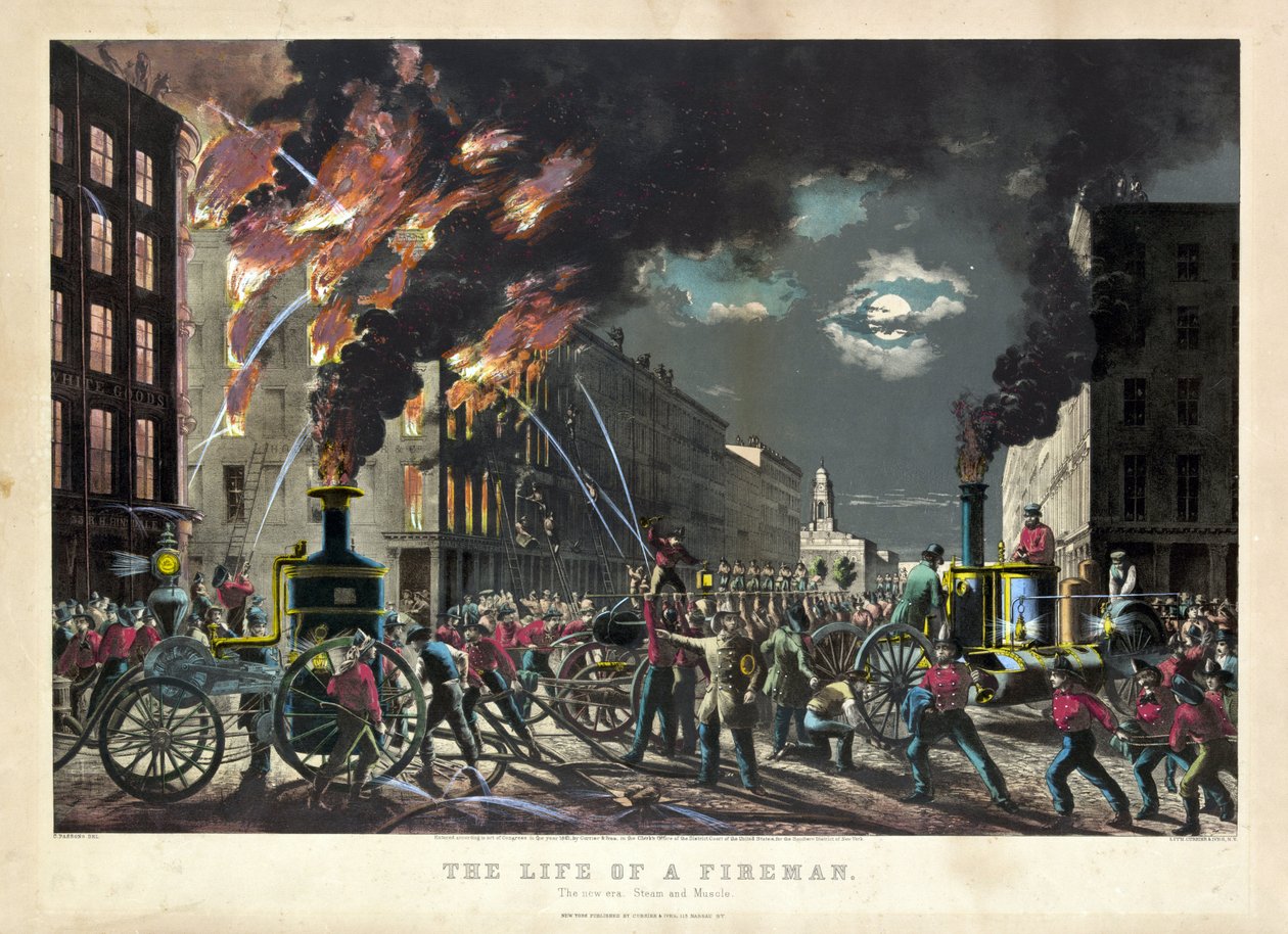 Scena codziennego życia amerykańskich strażaków autorstwa Unknown artist