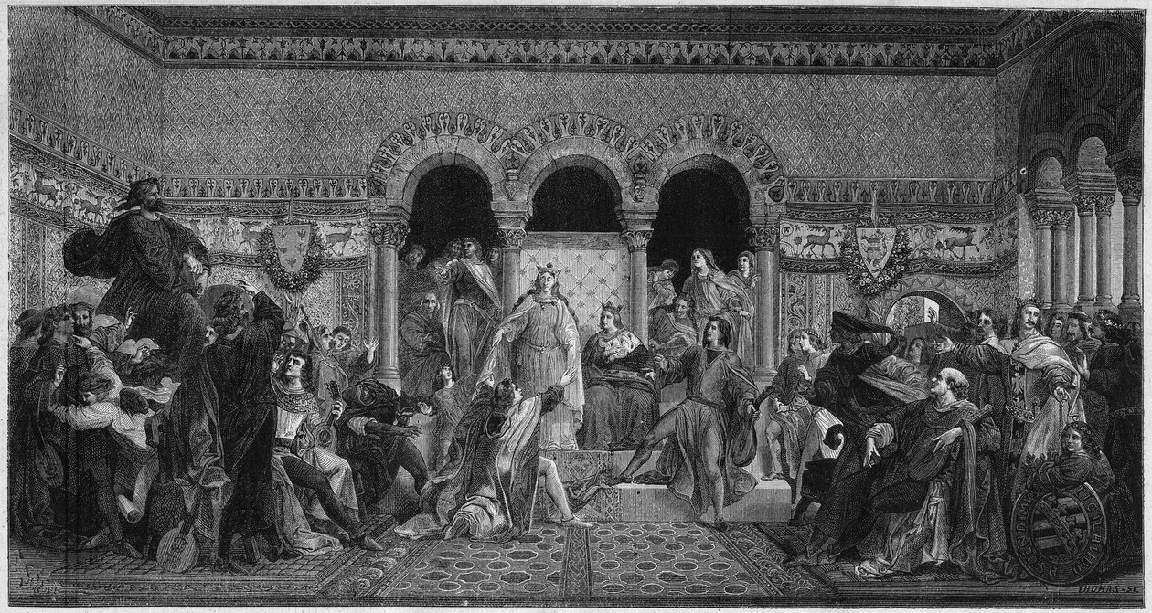 Scena z życia św. Elżbiety Węgierskiej (1207-1231). Rycina z 1878 r. z muralu Maurice de Schwindau, pokój poety zamku Wartbourg. autorstwa Unknown artist