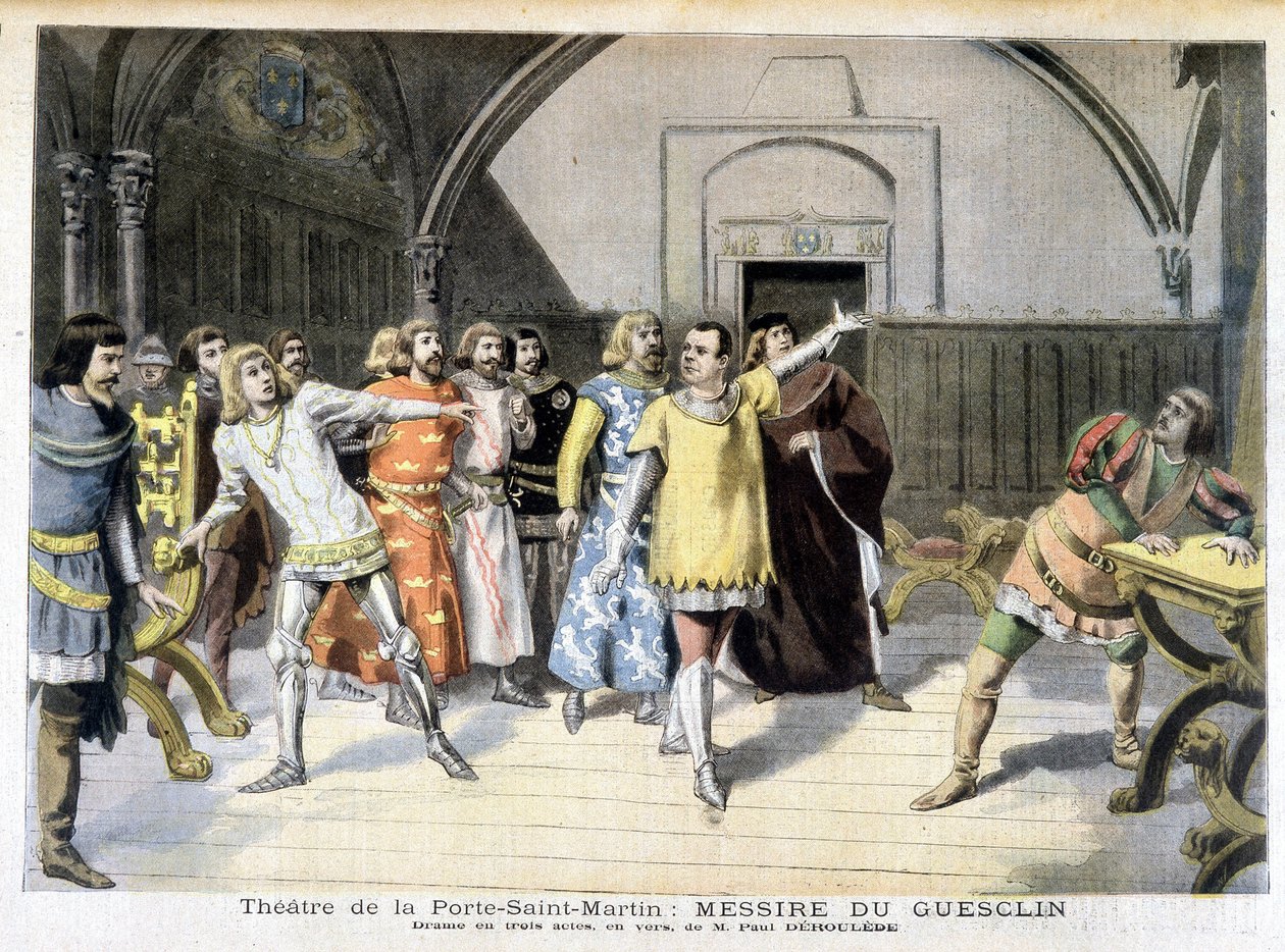 Scena sztuki „Messire Du Guesclin”, dramatu Paula Déleède, grana w teatrze Porte Saint Martin. W czasopiśmie Le petit z dnia 03.11.1895. autorstwa Unknown artist
