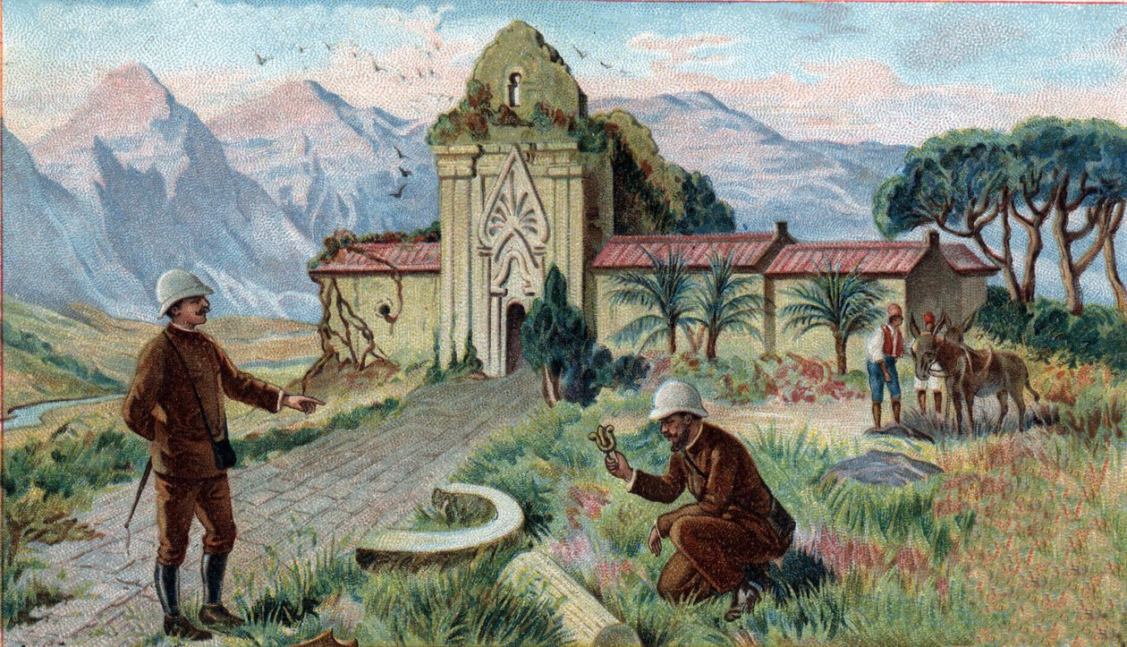 Sceny zaginionych królestw: Świątynia w górach prowincji Qui-Nhon w Kambodży. Chromolitografia XIX wieku. autorstwa Unknown artist