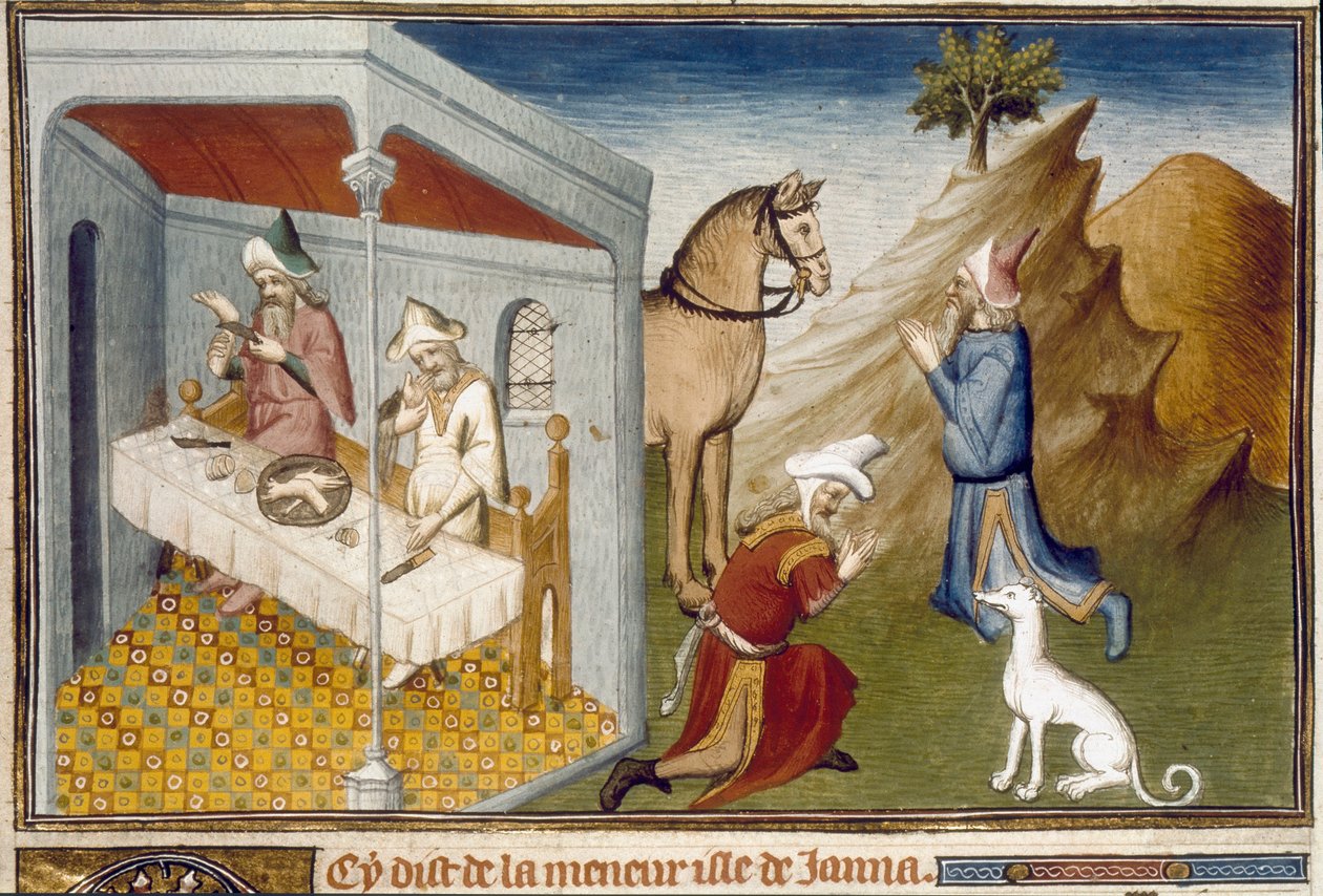Sceny antropofagii i bałwochwalstwa w miniaturze sumatrzańskiej zaczerpnięte z Marco Polo (1254-1324) autorstwa Unknown artist