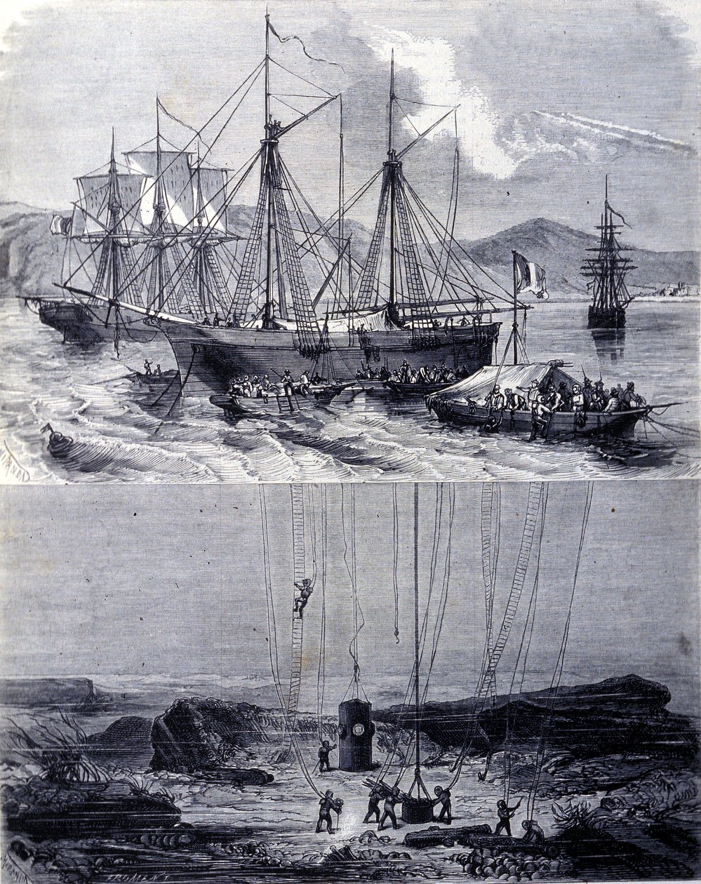 Poszukiwanie wraków hiszpańskich galeonów w zatoce Vigo w 1702 r. XIX wiek autorstwa Unknown artist