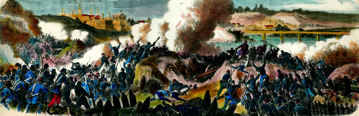 Wojna secesyjna: Jankesi zdobyli Richmond (Wirginia), stolicę Konfederacji Południowej w 1865. Grawerowanie XIX-wiecznej kolekcji prywatnej autorstwa Unknown artist