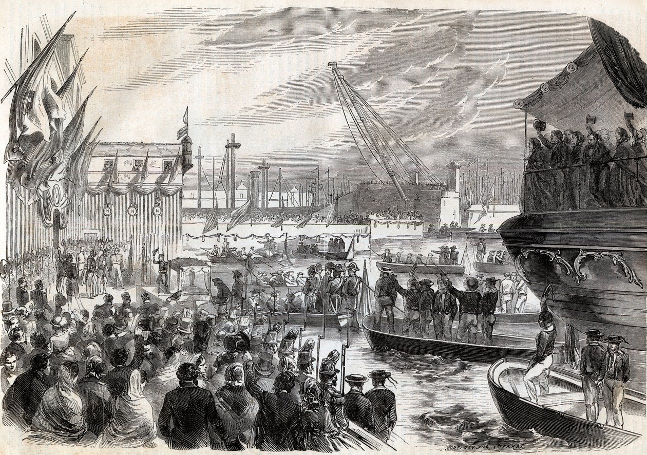 Druga wojna o niepodległość Włoch, kampania włoska 1859: Napoleon III (1808-1873) w Porcie Genów 12.05.1859 - Przybycie Francuzów do Genui, 12 maja autorstwa Unknown artist