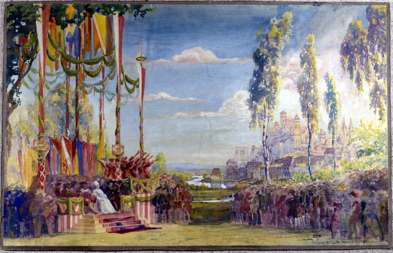 Scenografia do opery „Die Meistersinger” lub „The Master Singers of Norymberga” Richarda Wagnera. Akt II. autorstwa Unknown artist