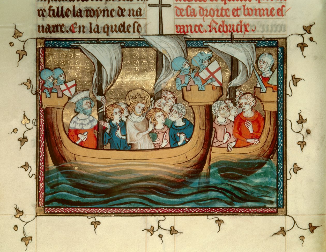 Siódma krucjata: król Francji św. Ludwik (lub Ludwik IX) (1214-1270) przybywa do Nikozji na Cyprze około 1245 r. Miniatura. B.N. Paryż autorstwa Unknown artist