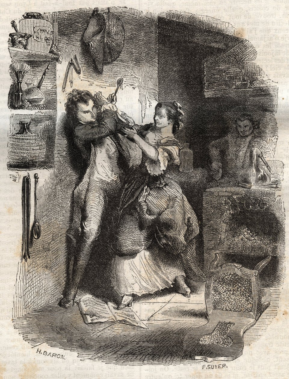 Posmarowała mi twarz, a wszystko to było pyszne - Ilustracja do „wyznań” Jean-Jacques (Jean Jacques) Rousseau (1712-1778) - grawerunek z 1849 r. autorstwa Unknown artist
